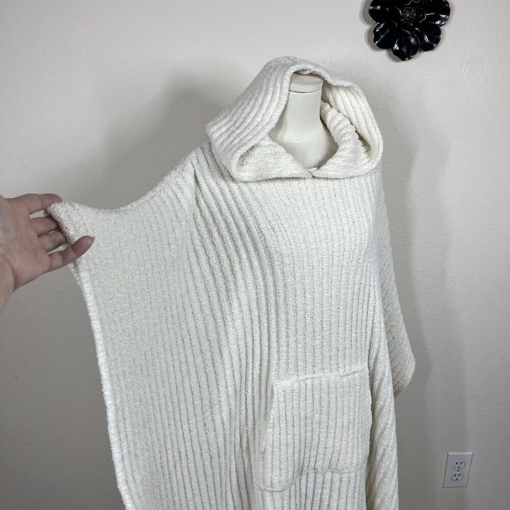 Free People Poncho Women One Size White Bestie Blacket Ribbed Knit Oversize Boho - Picture 4 of 8